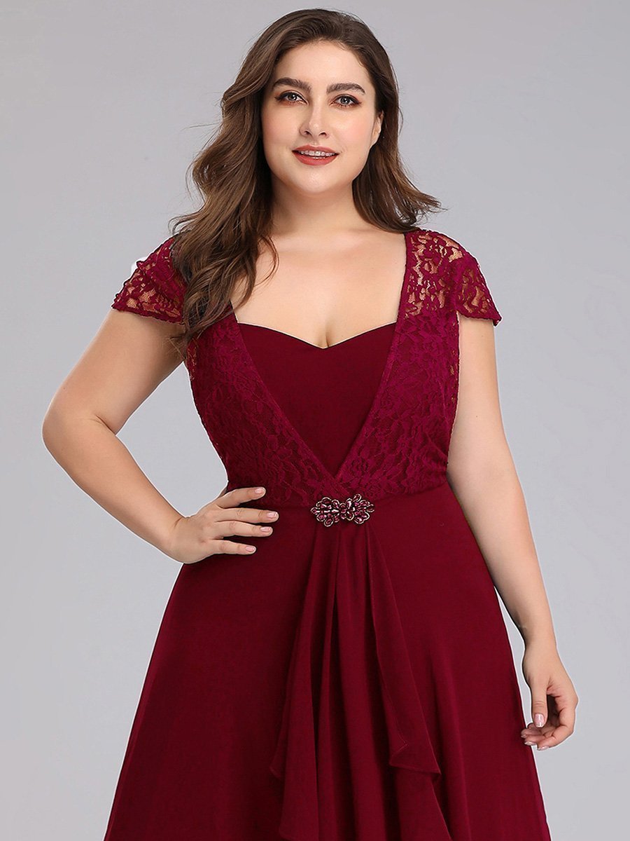 Color=Burgundy | Sweetheart Floral Lace Wholesale Wedding Guest Dress-Burgundy 10