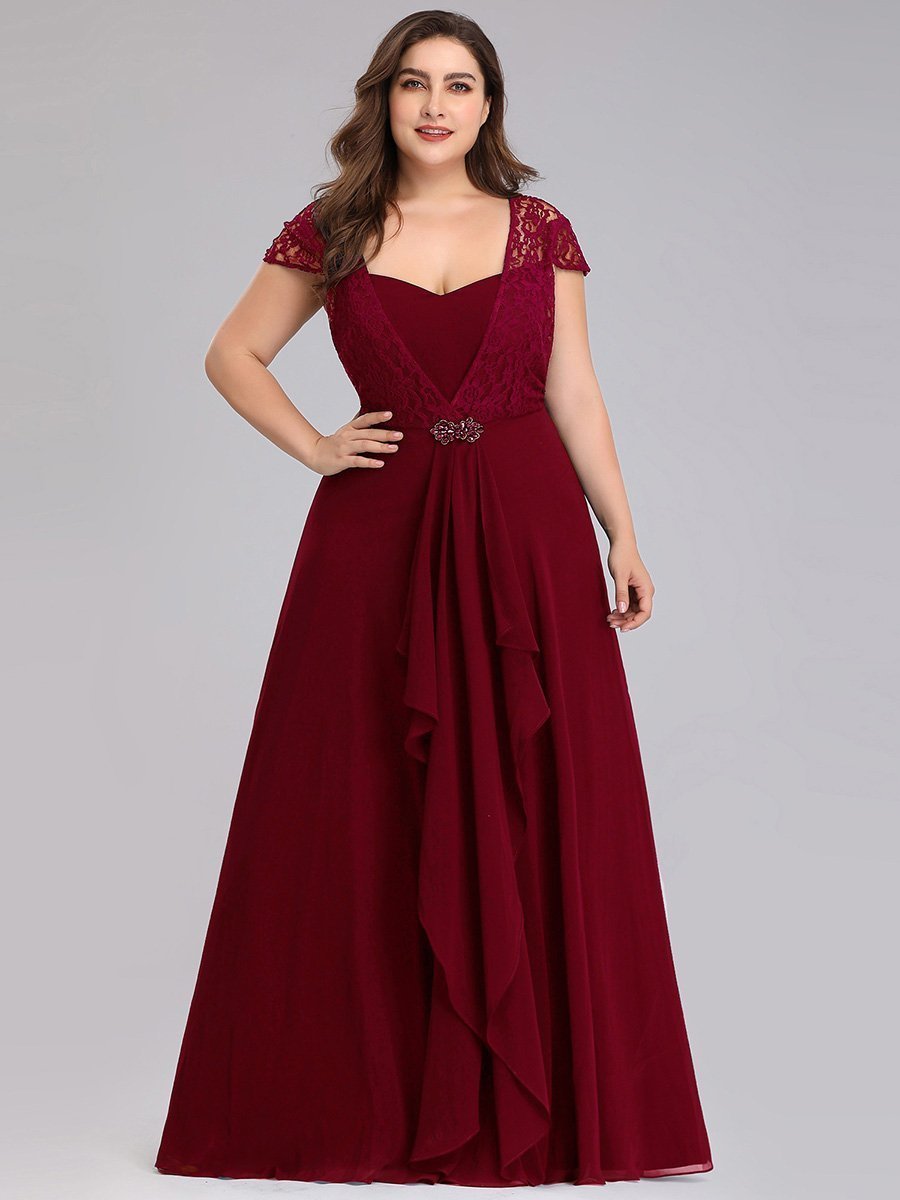 Color=Burgundy | Sweetheart Floral Lace Wholesale Wedding Guest Dress-Burgundy 6