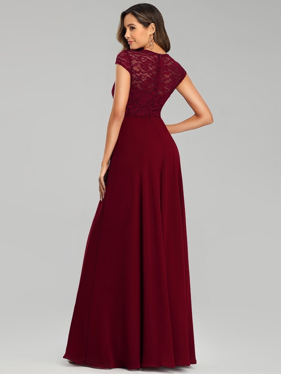 Color=Burgundy | Sweetheart Floral Lace Wholesale Wedding Guest Dress-Burgundy 2