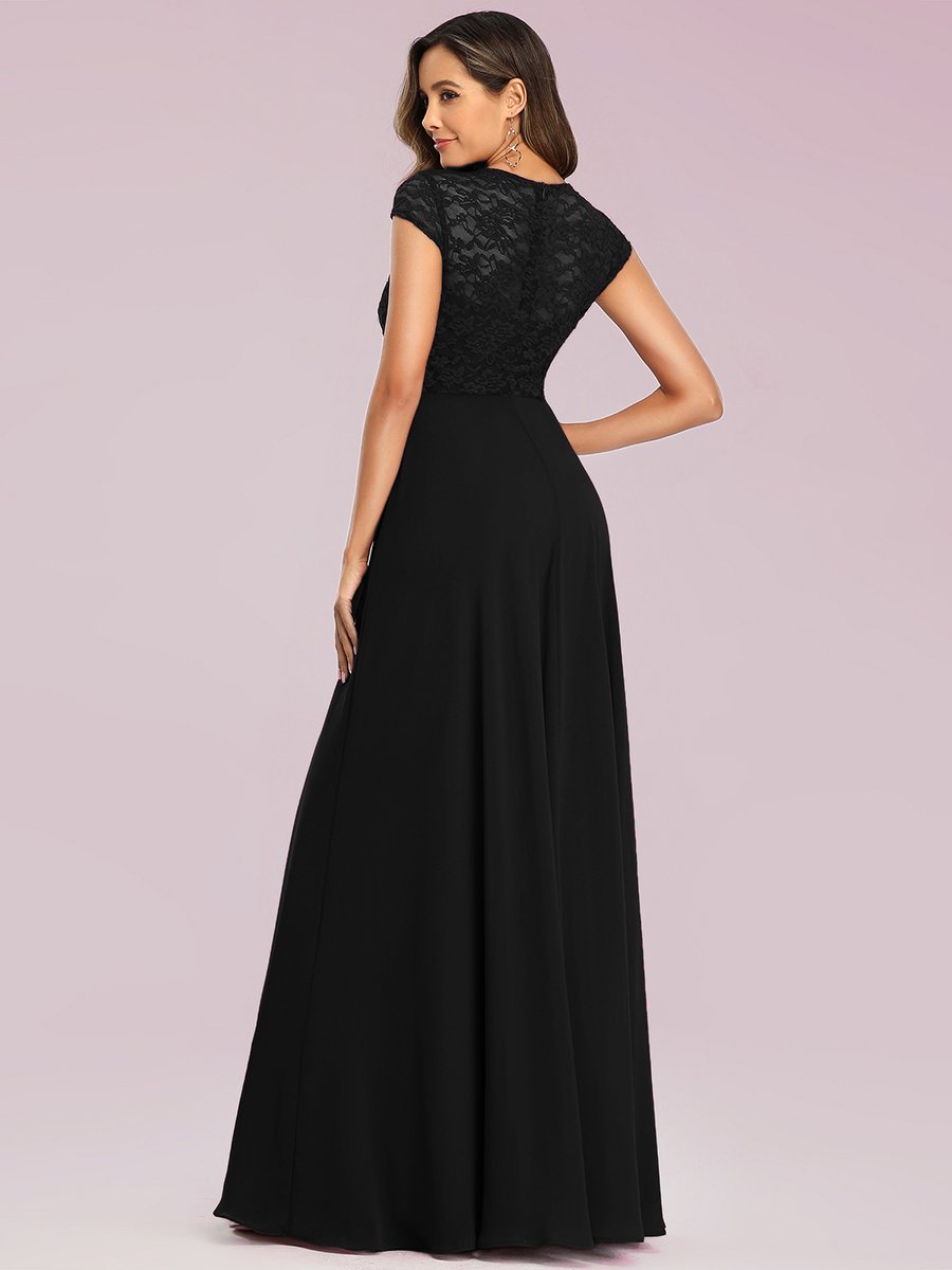 Color=Black| Sweetheart Floral Lace Wholesale Wedding Guest Dress-Black 2