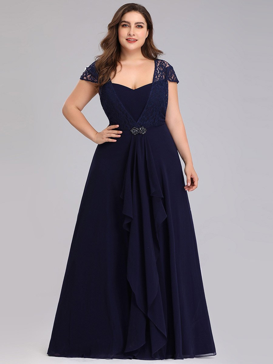 Color=Navy Blue | Sweetheart Floral Lace Wholesale Wedding Guest Dress-Navy Blue 1