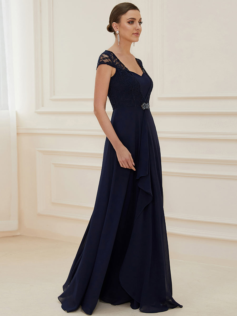 Color=Navy Blue | Sweetheart Floral Lace Wholesale Wedding Guest Dress-Navy Blue 3
