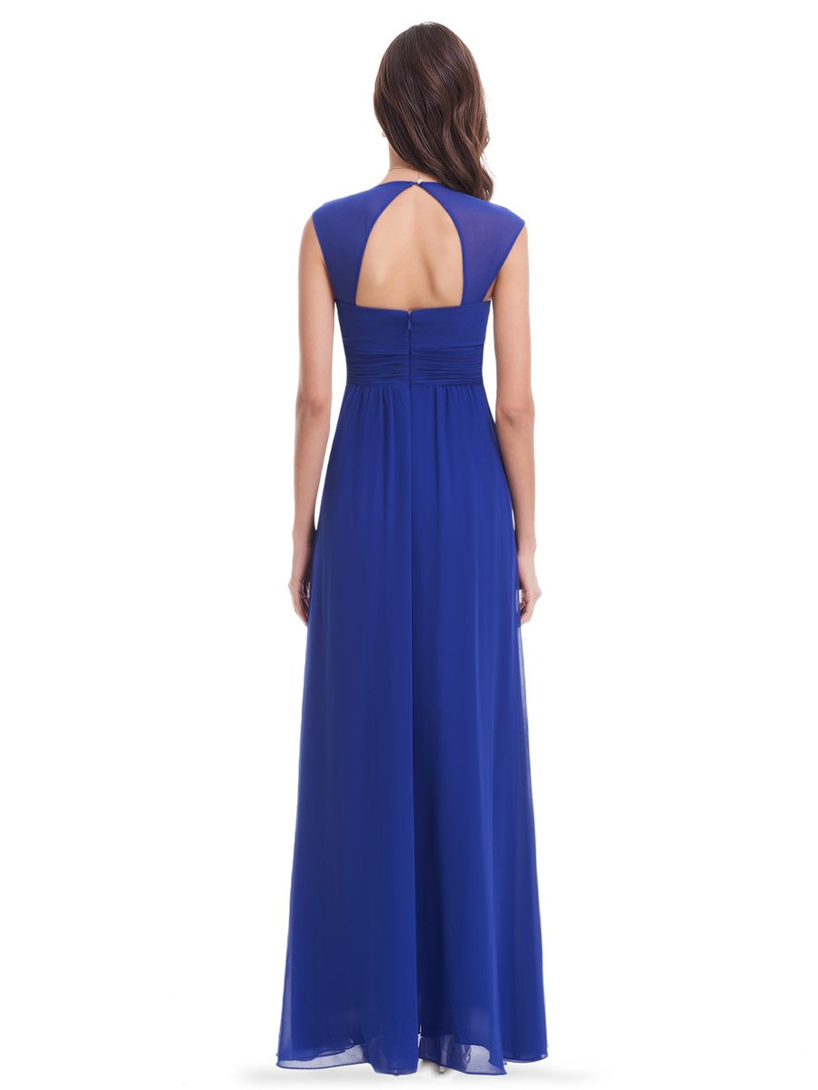 Color=Sapphire Blue | V-Neck Empire Waist Chiffon Maxi Long Wholesale Evening Gowns-Sapphire Blue 2