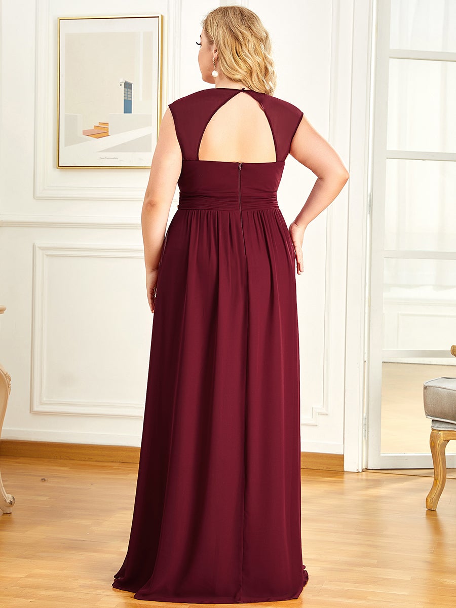 Color=Burgundy | Sleeveless Floor Length V Neck Wholesale Bridesmaid dresses-Burgundy 2