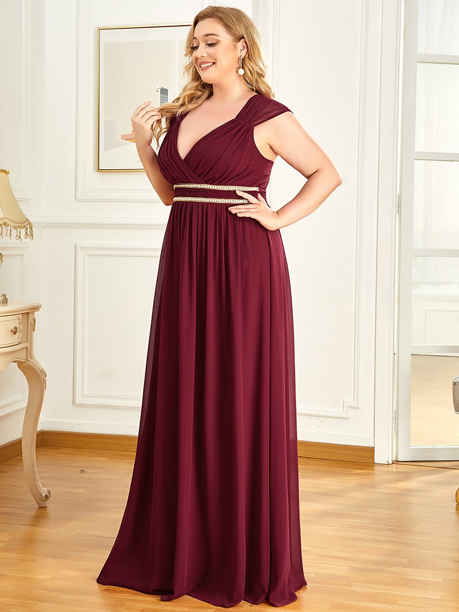 Color=Burgundy | Sleeveless Floor Length V Neck Wholesale Bridesmaid dresses-Burgundy 3