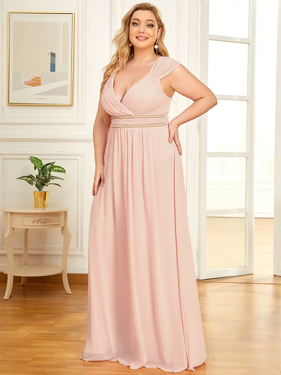 Color=Pink | Sleeveless Floor Length V Neck Wholesale Bridesmaid dresses-Pink 2