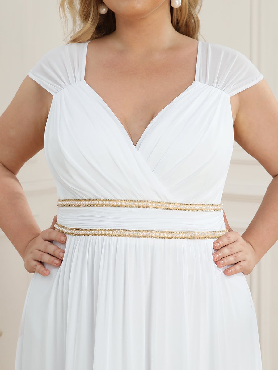 Color=White | Sleeveless Floor Length V Neck Wholesale Bridesmaid dresses-White 5
