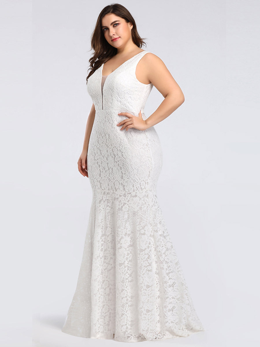 Color=White | Plus Size Women'S Sexy V-Neck Long Fishtail Evening Dresses Ep08838-White 4