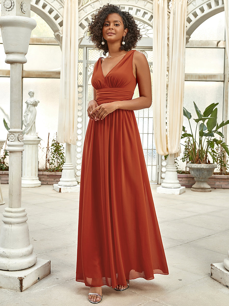 COLOR=Burnt orange | Sleeveless V-Neck Semi-Formal Chiffon Maxi Dress-Burnt orange 4