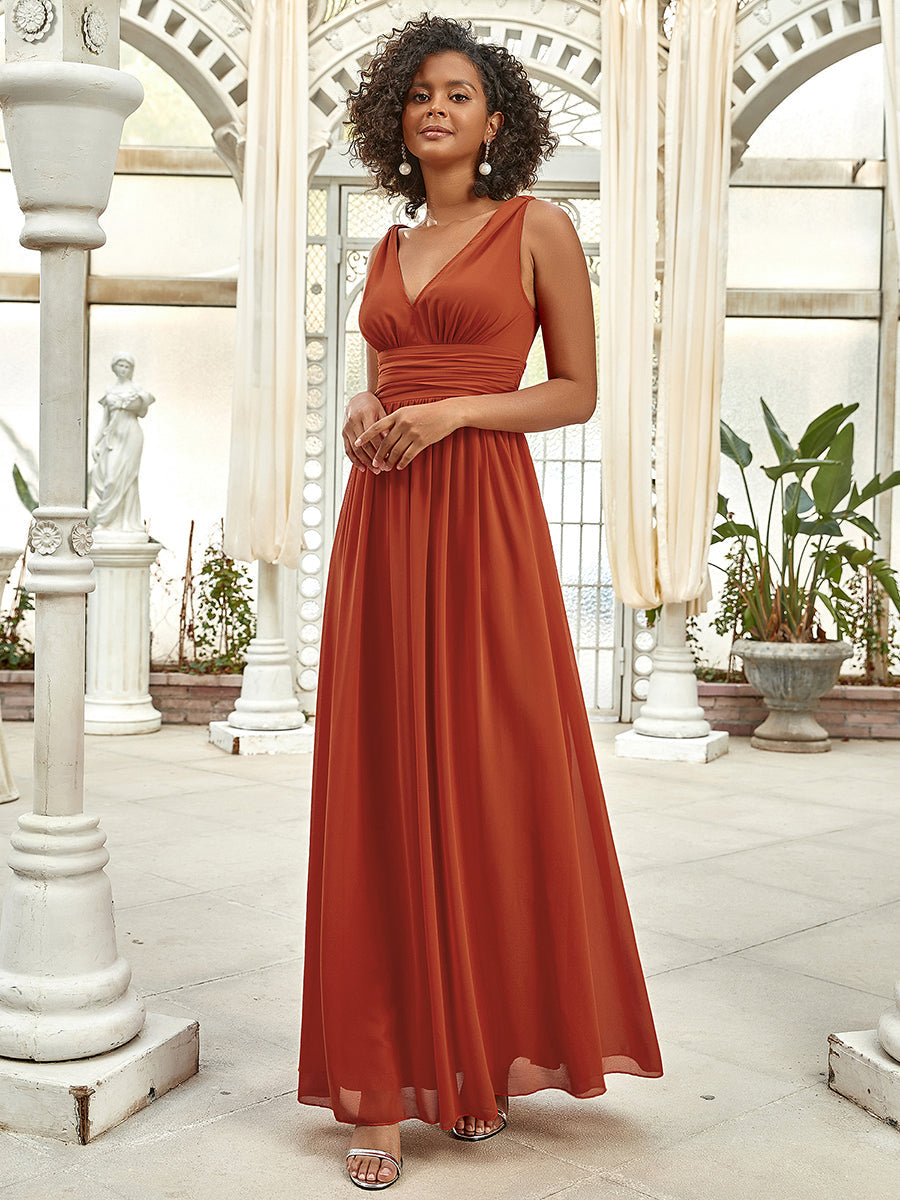 Color=Burnt orange | Double V-Neck Elegant Maxi Long Wholesale Evening Dresses-Burnt orange 5