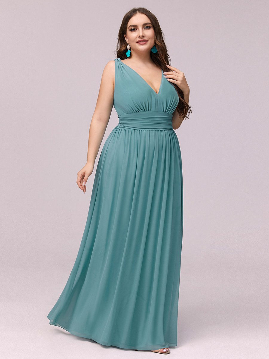 Color=Dusty Blue | double-v-neck-maxi-long-wholesale-plus-size-evening-dresses-epp9016-Dusty Blue 3