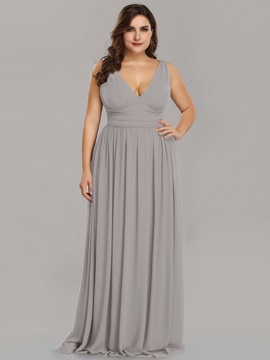 Color=Grey | double-v-neck-maxi-long-wholesale-plus-size-evening-dresses-epp9016-Grey 4