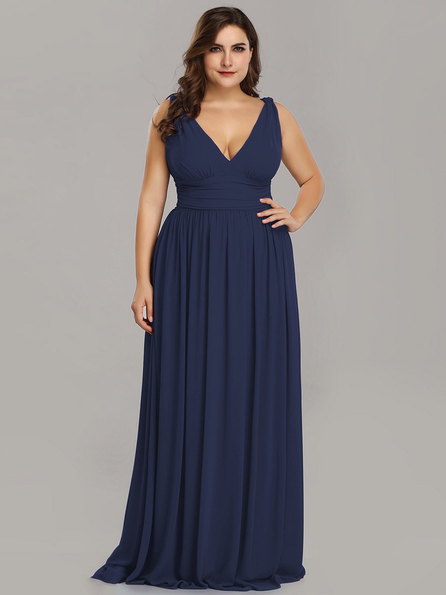 Color=Navy Blue | double-v-neck-maxi-long-wholesale-plus-size-evening-dresses-epp9016-Navy Blue 6