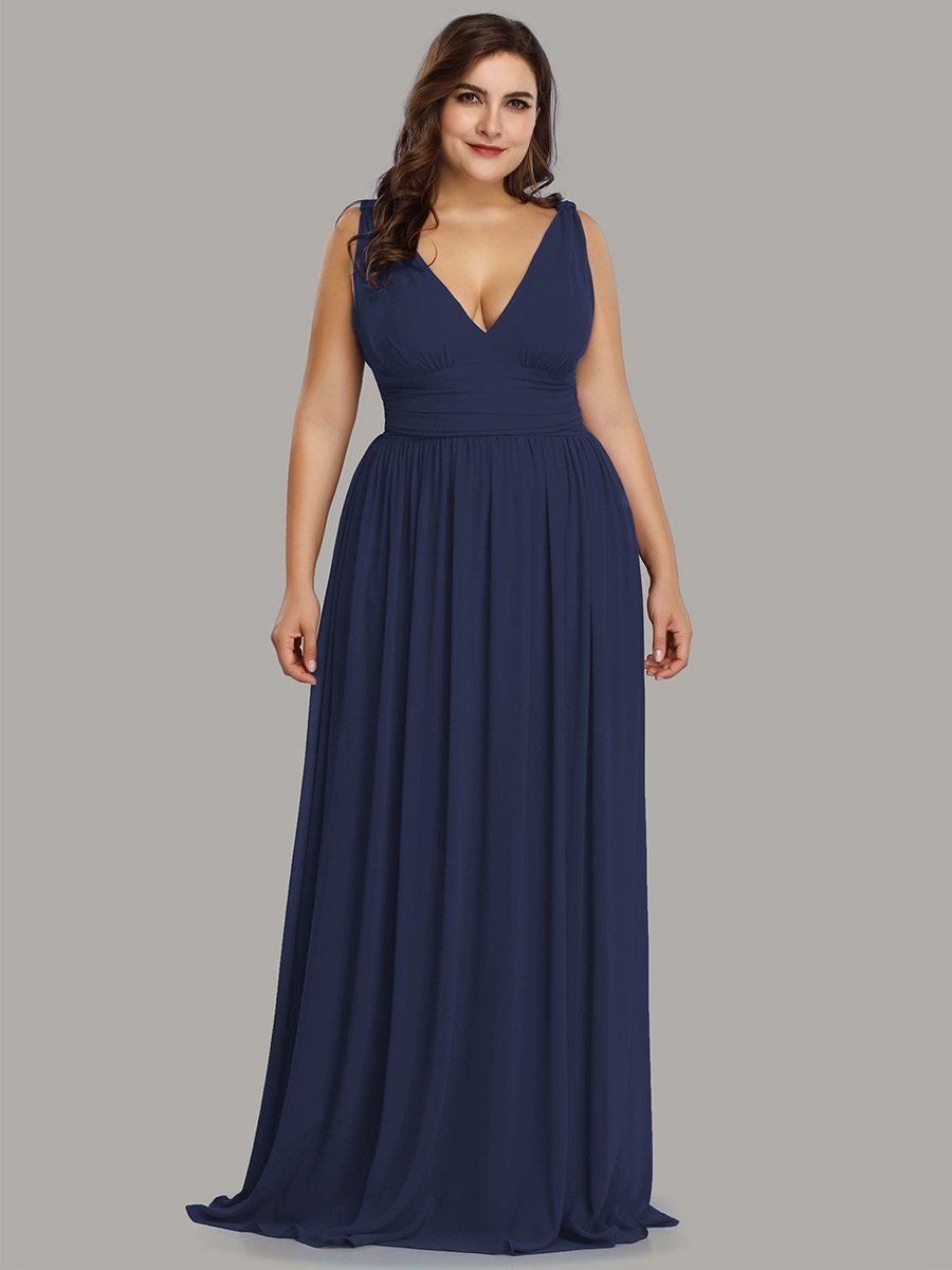 Color=Navy Blue | Double V-Neck Elegant Maxi Long Wholesale Evening Dresses-Navy Blue 5