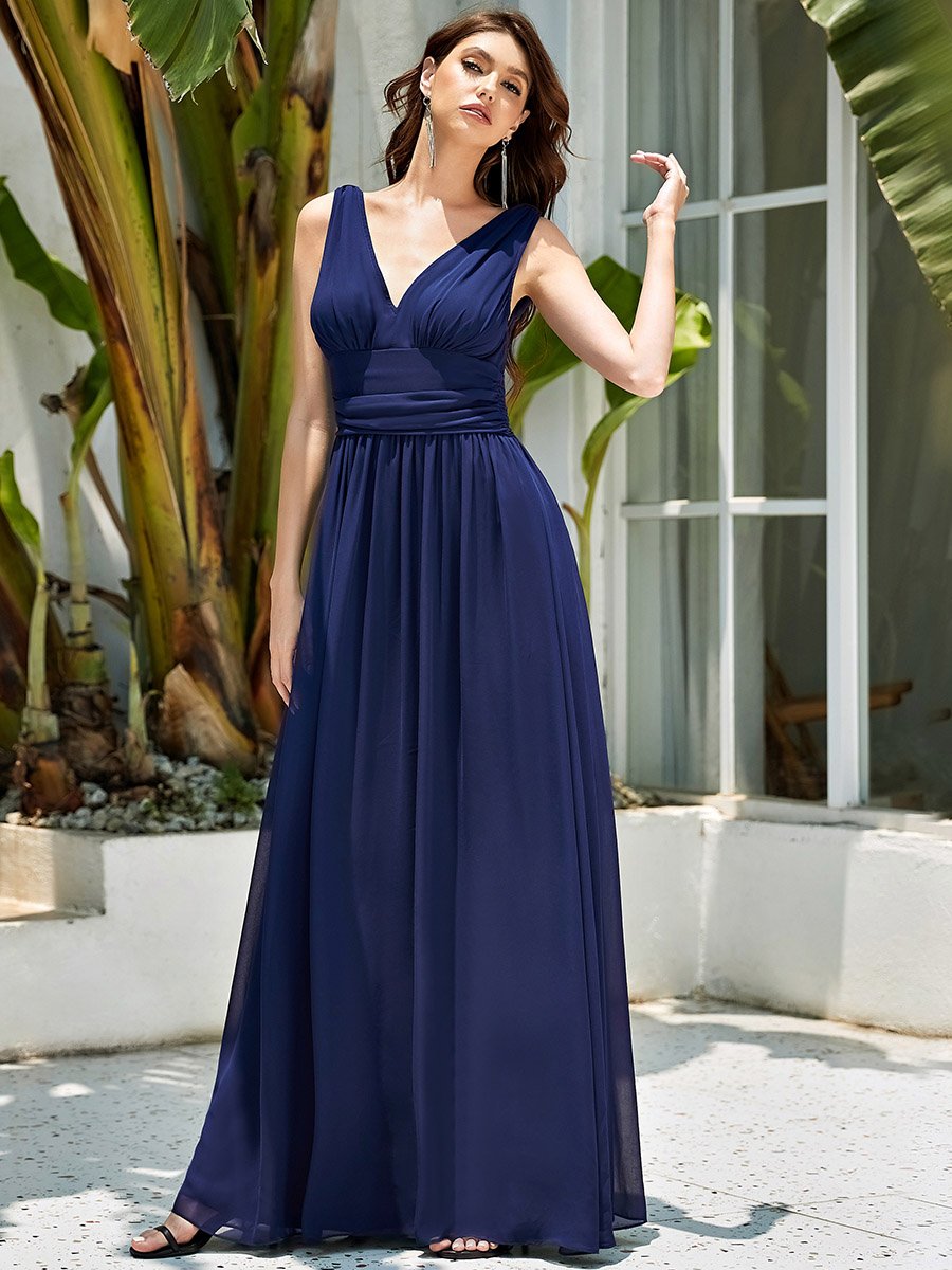 Color=Navy Blue | Double V-Neck Elegant Maxi Long Wholesale Evening Dresses-Navy Blue 3
