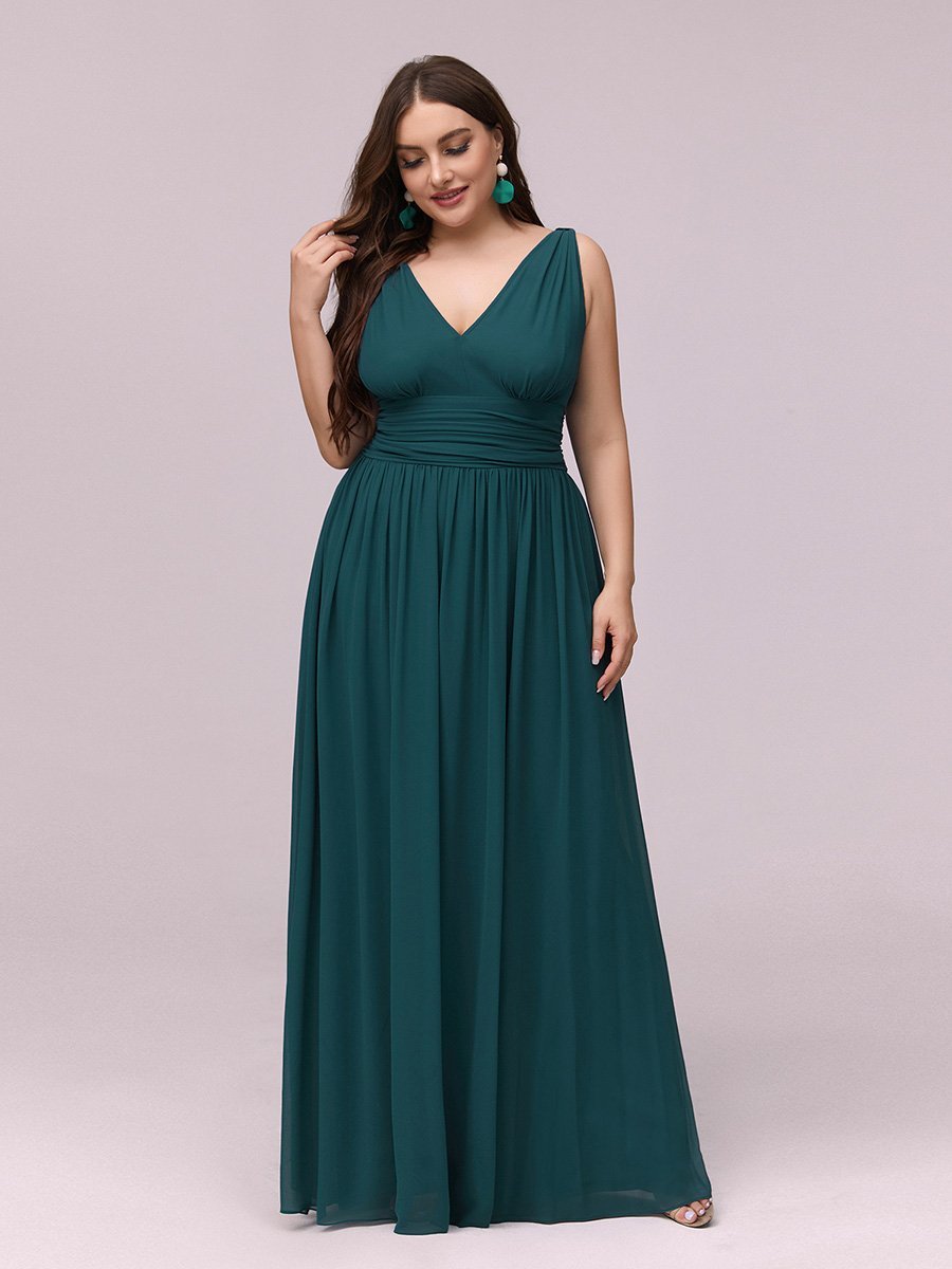 Color=Teal | double-v-neck-maxi-long-wholesale-plus-size-evening-dresses-epp9016-Teal 3