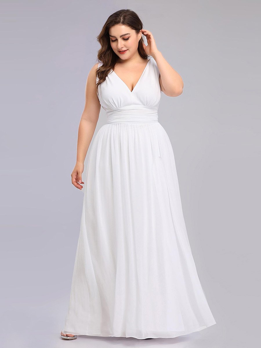 Color=White | double-v-neck-maxi-long-wholesale-plus-size-evening-dresses-epp9016-White 1
