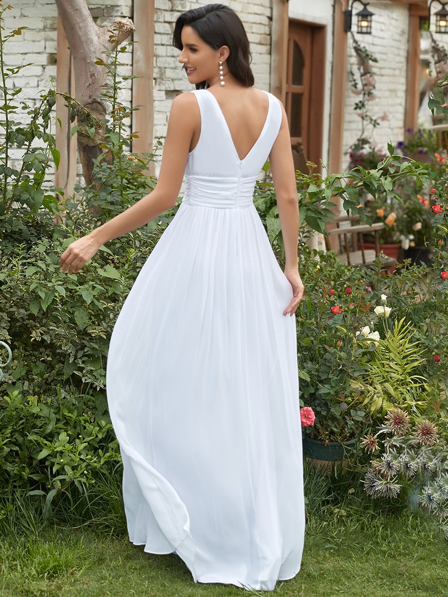 Color=White | Double V-Neck Elegant Maxi Long Wholesale Evening Dresses-White 2