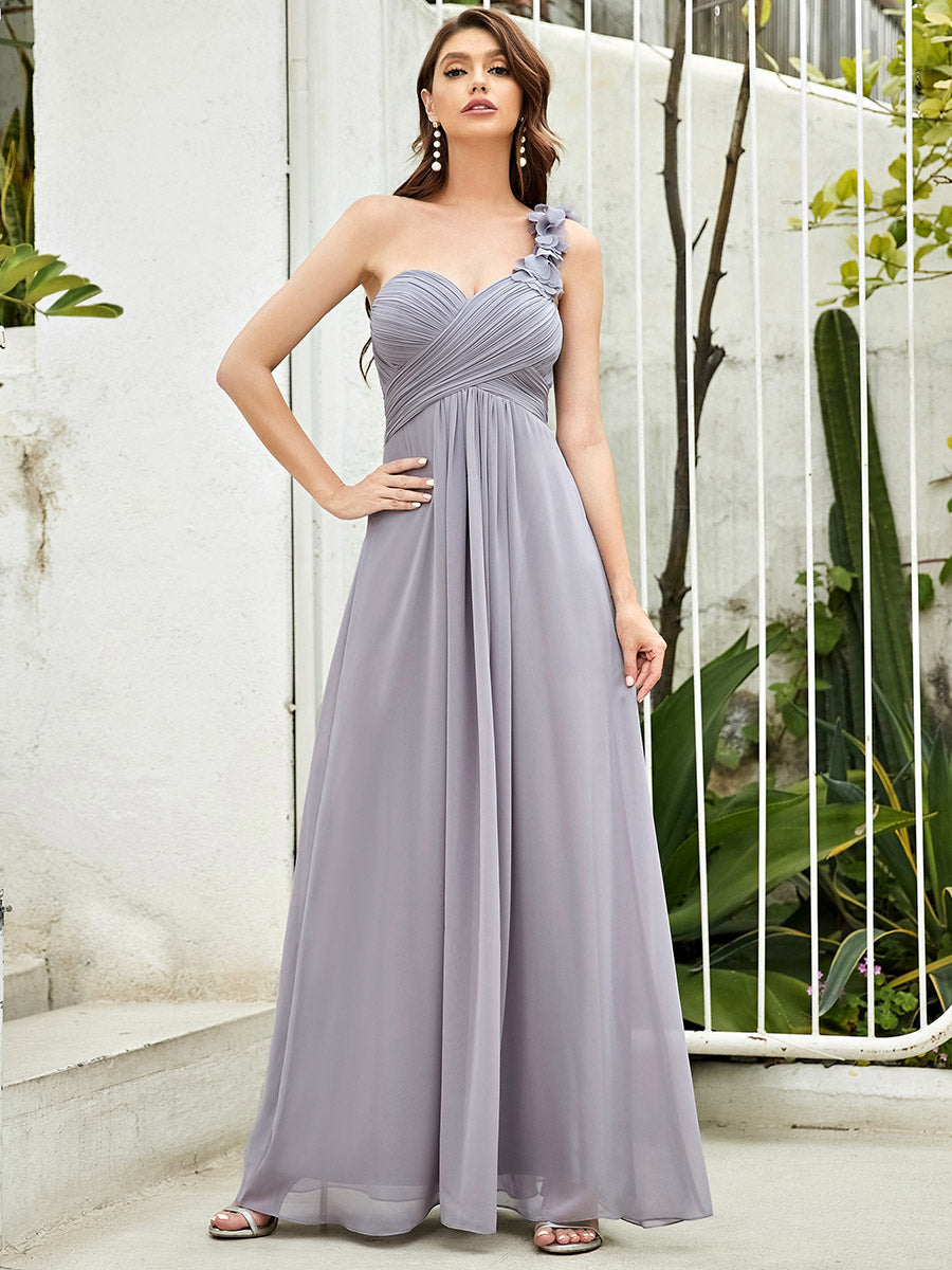 Color=Grey | Maxi Long One Shoulder Chiffon Bridesmaid Dresses For Wholesale-Grey 1