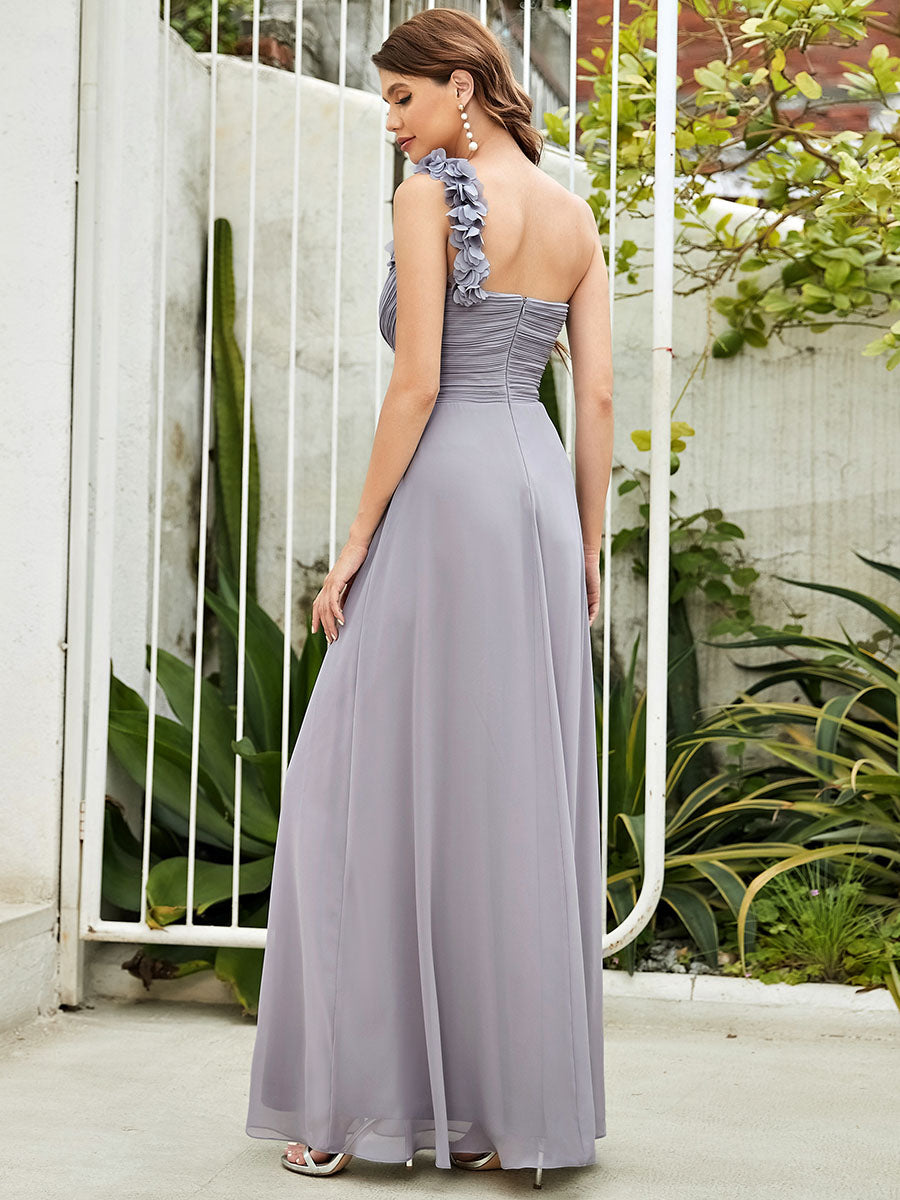 Color=Grey | Maxi Long One Shoulder Chiffon Bridesmaid Dresses For Wholesale-Grey 2