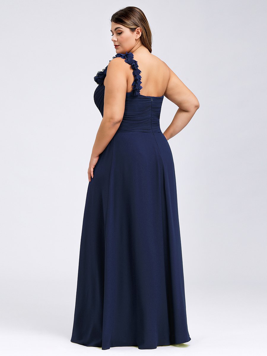Color=Navy Blue | One Shoulder Plus Size Chiffon Bridesmaid Dresses For Wholesale-Navy Blue 2