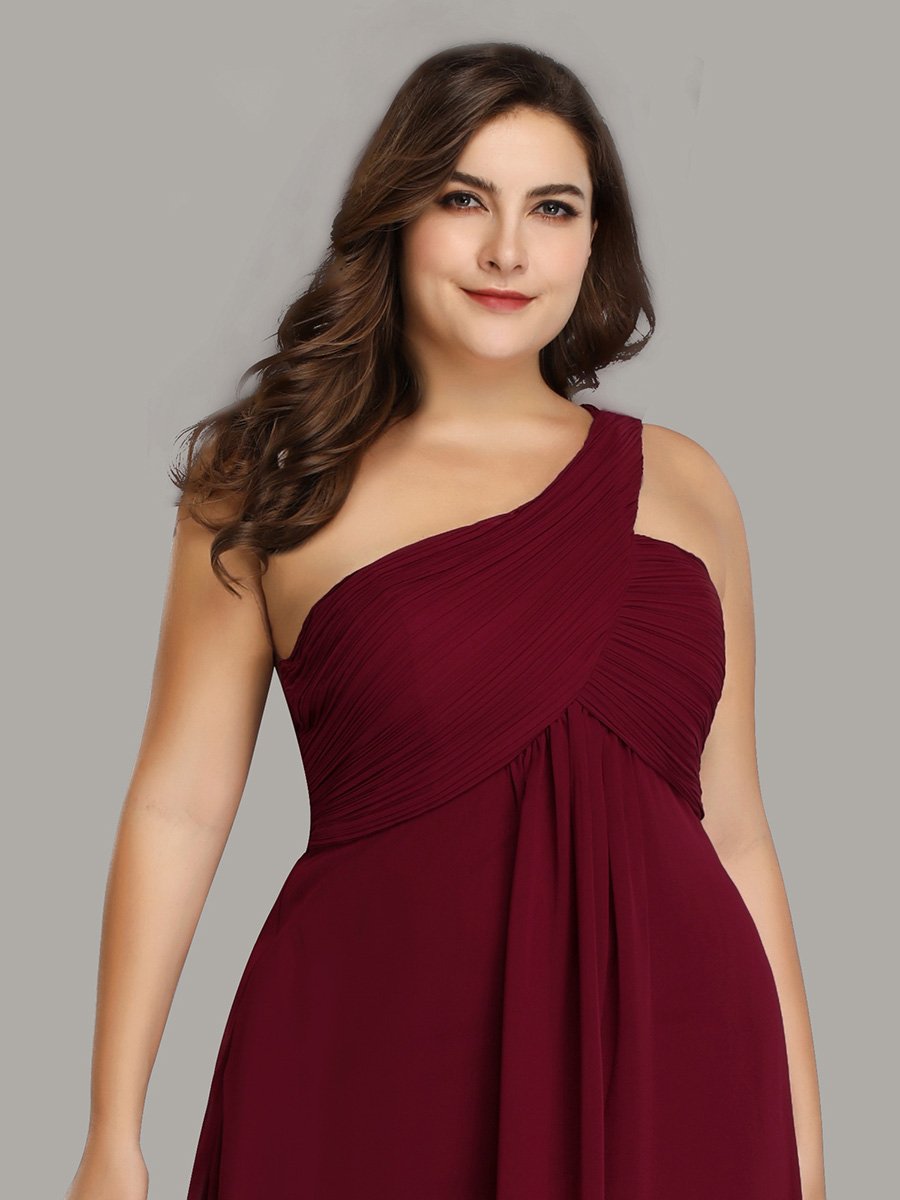 Color=Burgundy | One Shoulder Chiffon Ruffles Plus Size Long Evening Dresses-Burgundy 5