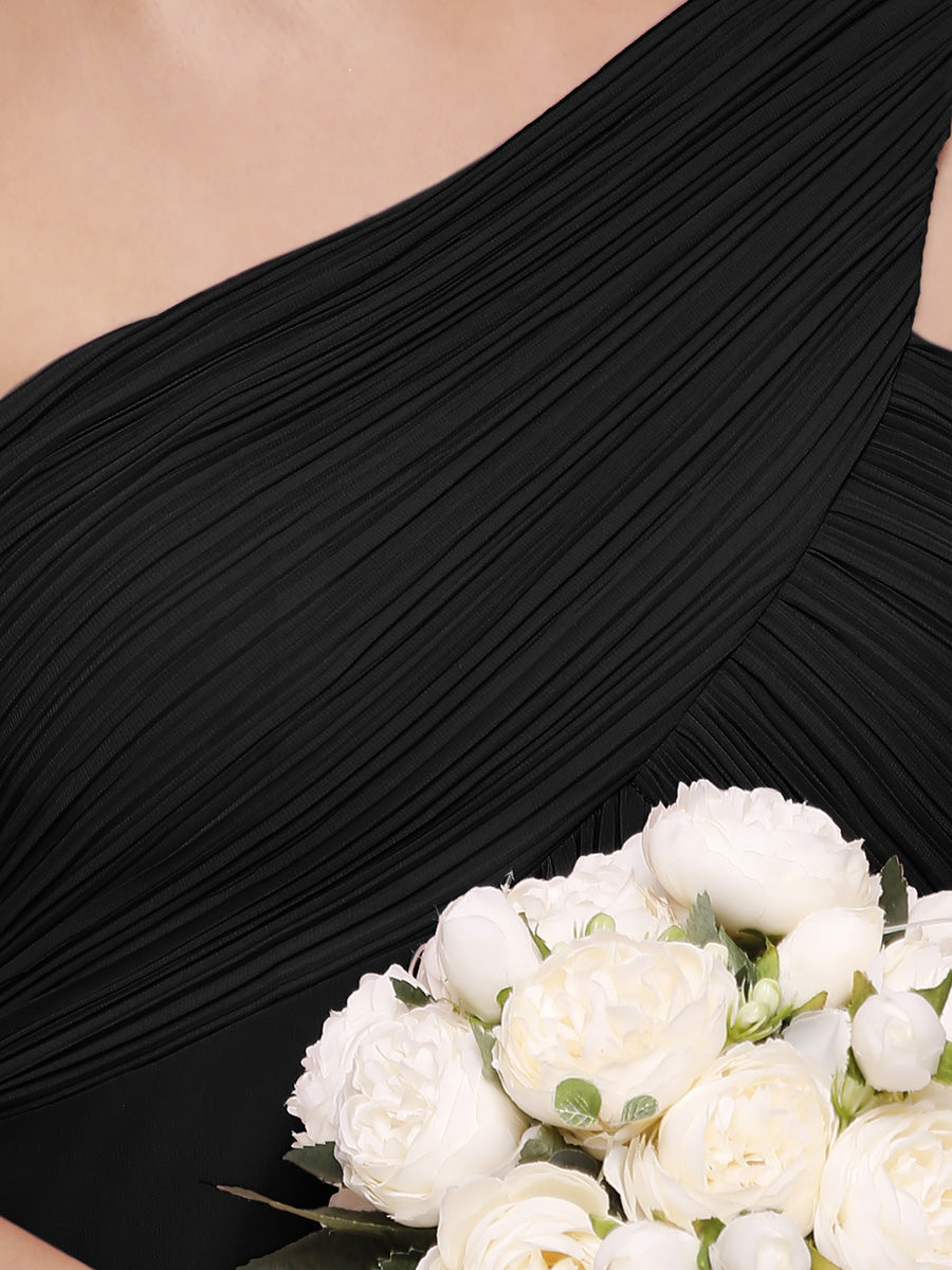 Color=Black | One Shoulder Chiffon Ruffles Long Evening Dresses for Wholesale-Black 5