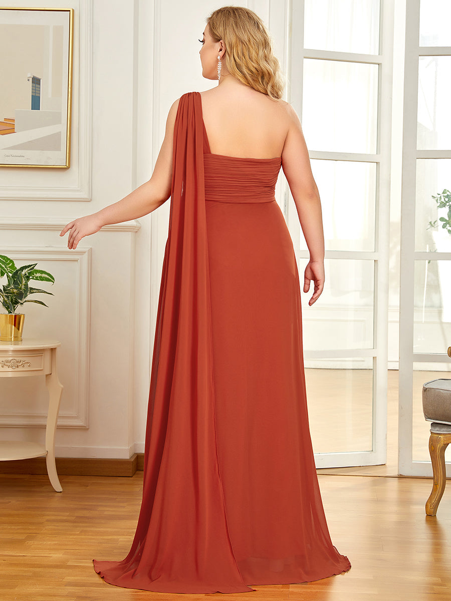 Color=Burnt orange | One Shoulder Chiffon Ruffles Plus Size Long Evening Dresses-Burnt orange 4
