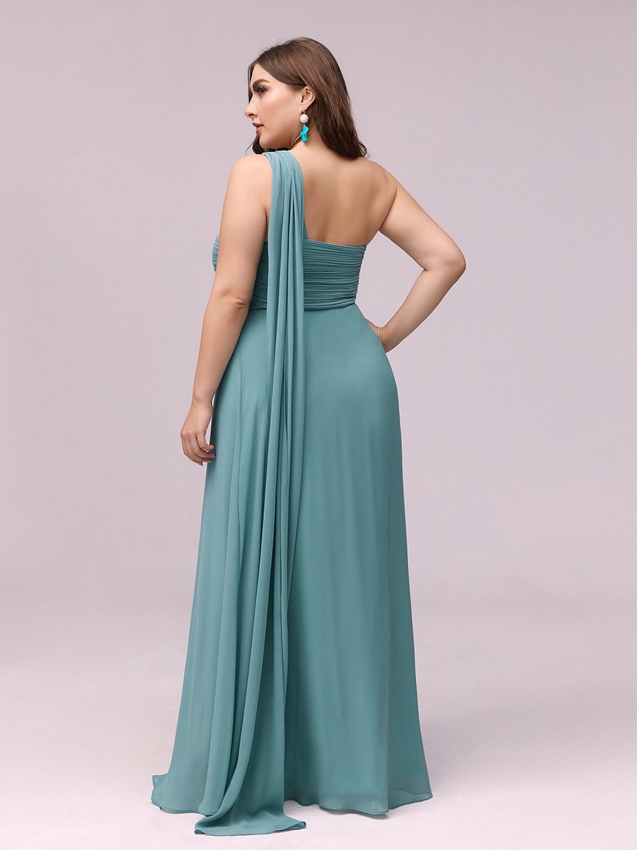 Color=Dusty Blue | One Shoulder Chiffon Ruffles Plus Size Long Evening Dresses-Dusty Blue 2