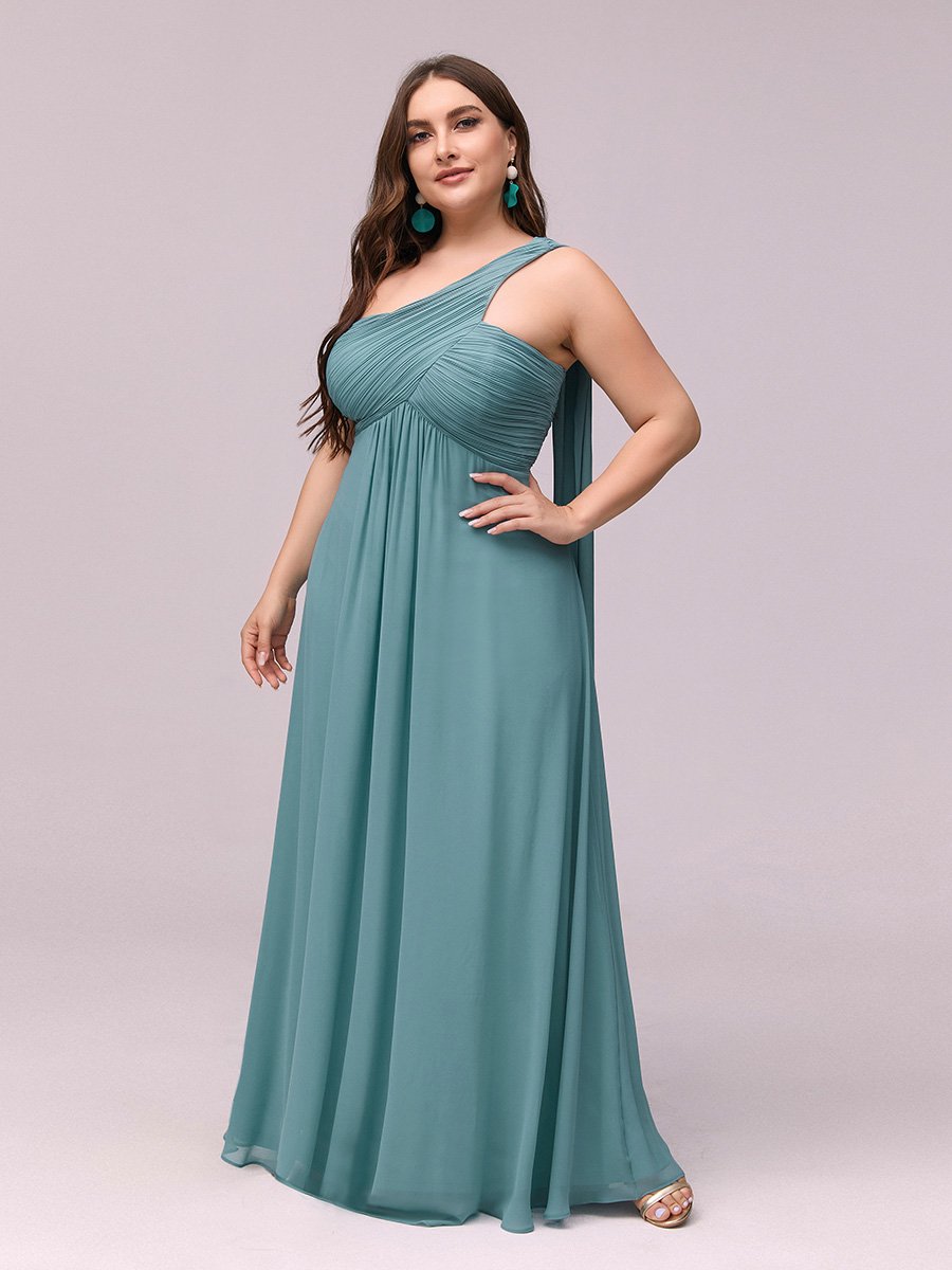 Color=Dusty Blue | One Shoulder Chiffon Ruffles Plus Size Long Evening Dresses-Dusty Blue 3