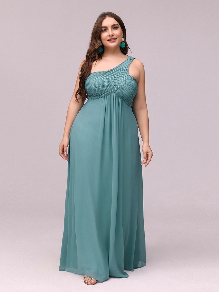 Color=Dusty Blue | One Shoulder Chiffon Ruffles Plus Size Long Evening Dresses-Dusty Blue 4