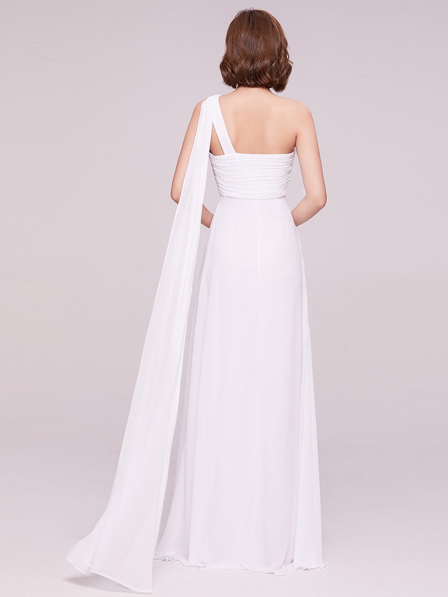 Color=White | One Shoulder Chiffon Ruffles Long Evening Dresses for Wholesale-White 3