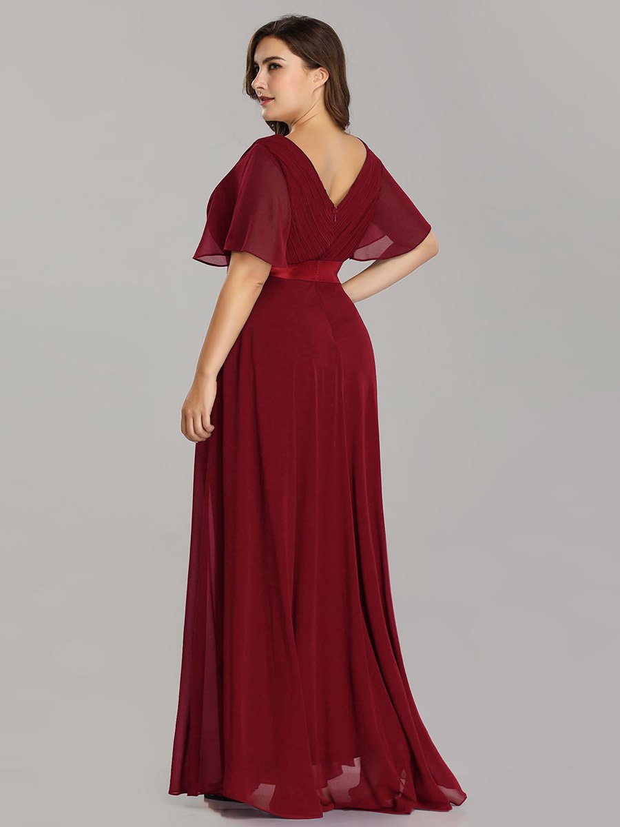 Color=Burgundy | Glamorous Double V-Neck Ruffles Padded Wholesale Evening Dresses-Burgundy 7