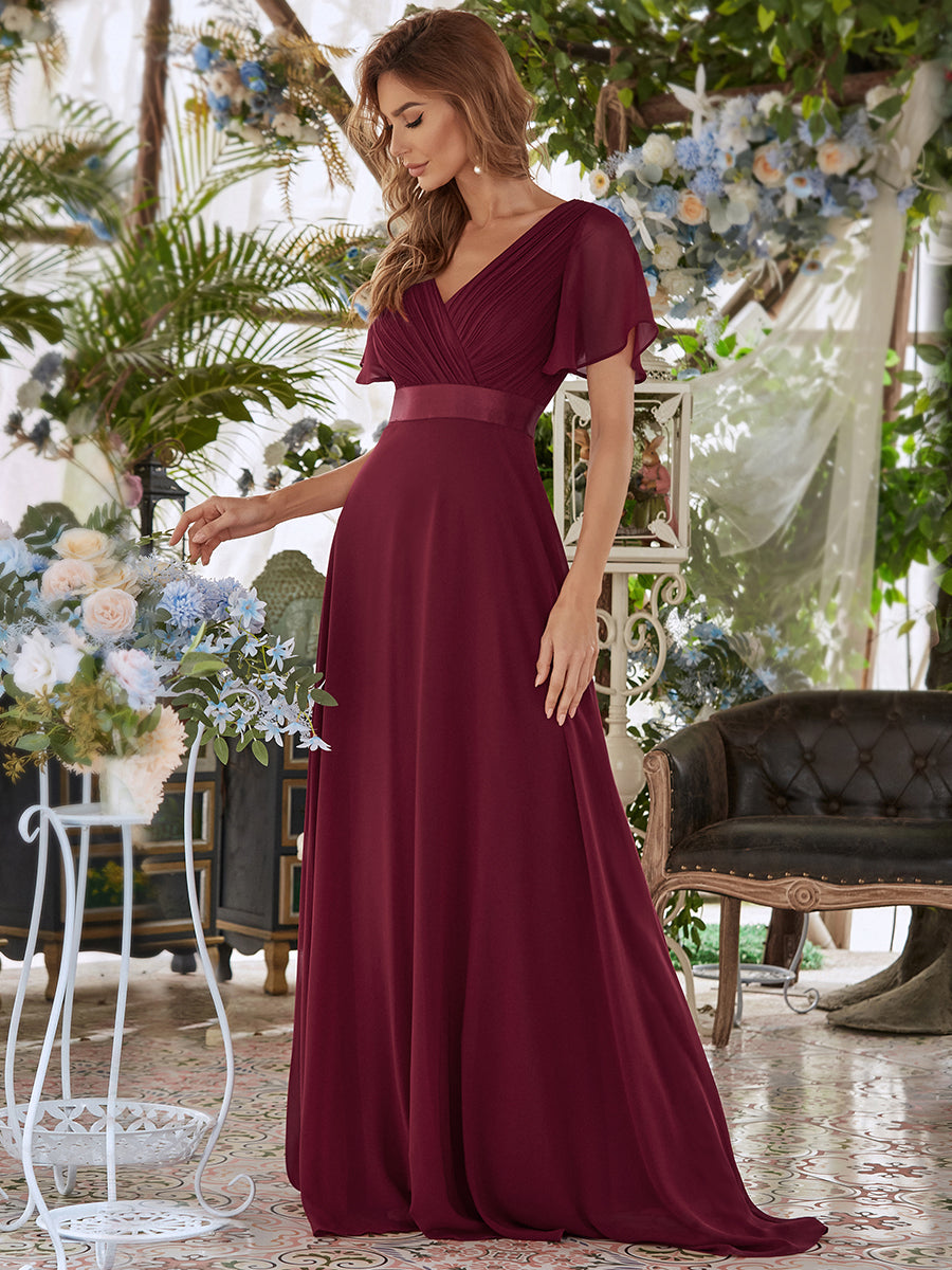 Color=Burgundy | Glamorous Double V-Neck Ruffles Padded Wholesale Evening Dresses-Burgundy 4