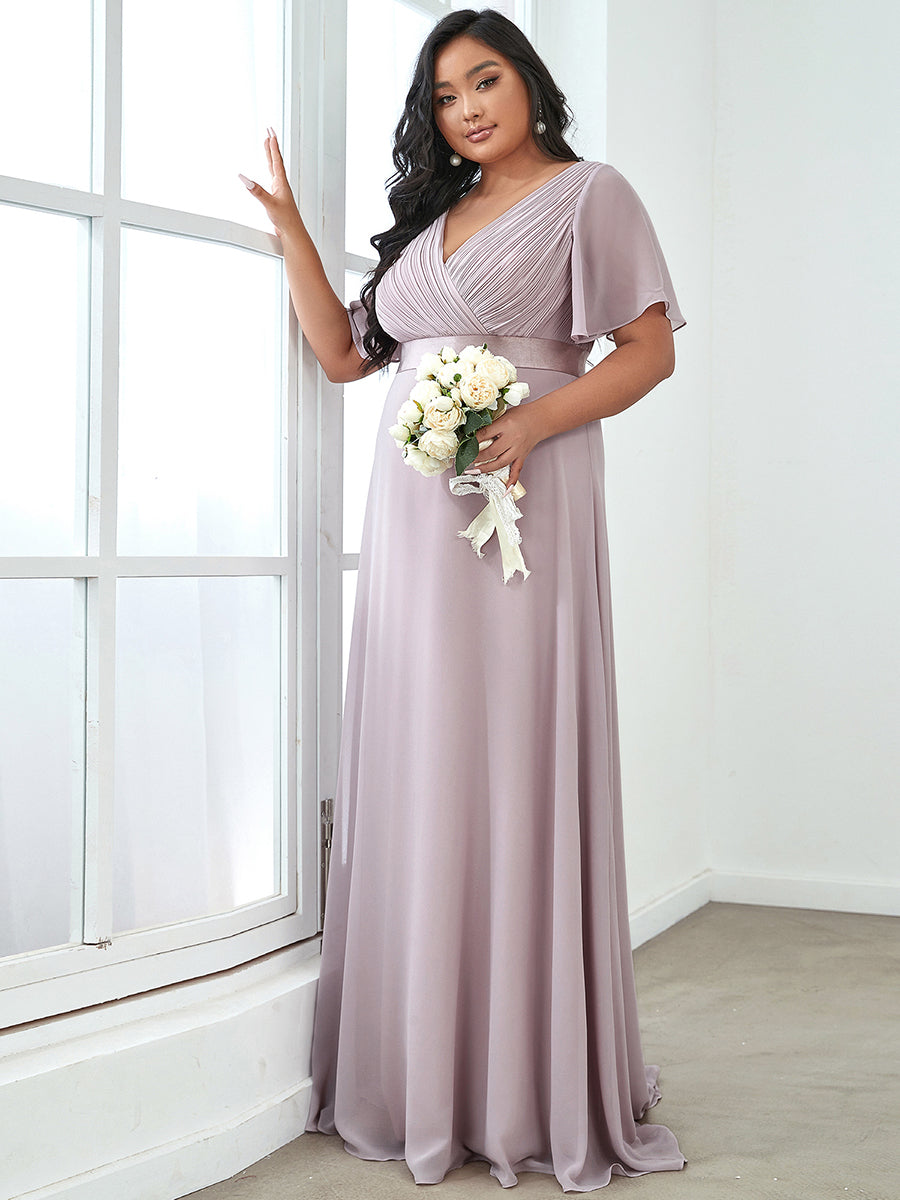 Glamorous Double V-Neck Ruffles Padded Plus Size Evening Dresses #Color_Lilac
