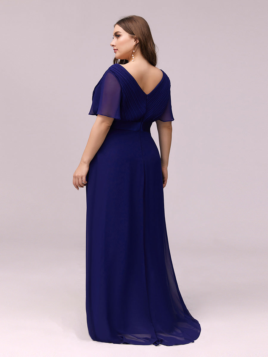 Double V-Neck Ruffles Padded Plus Size Wholesale Evening Dresses #Color_Royal Blue