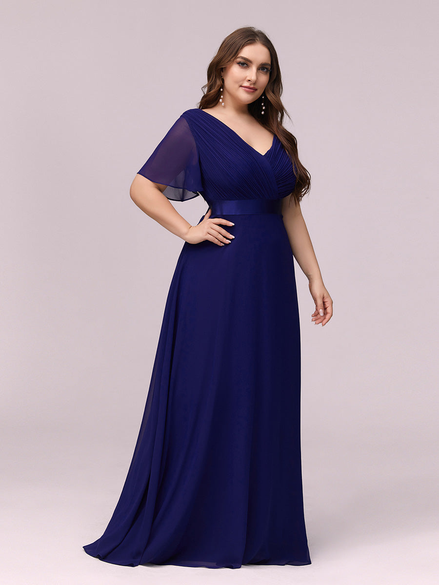 Double V-Neck Ruffles Padded Plus Size Wholesale Evening Dresses #Color_Royal Blue
