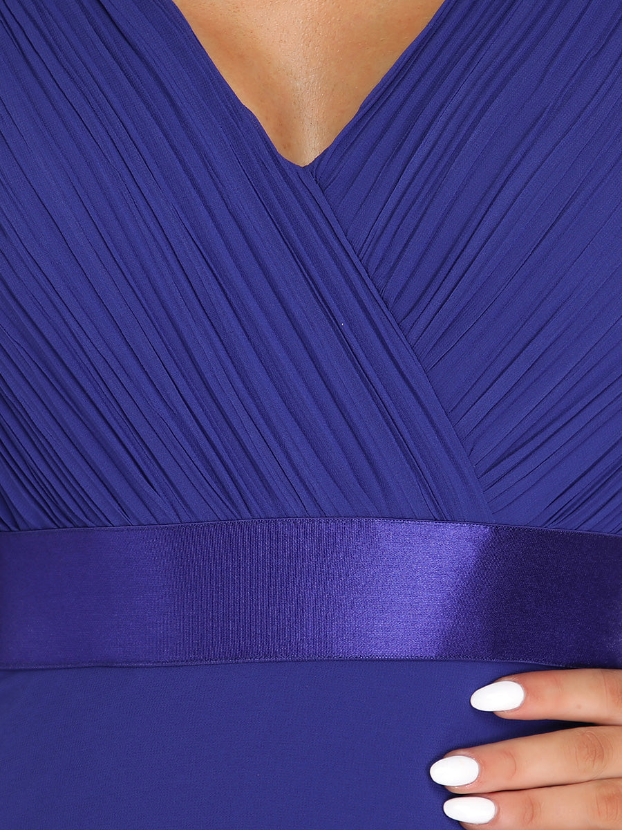 Double V-Neck Ruffles Padded Plus Size Wholesale Evening Dresses #Color_Sapphire Blue