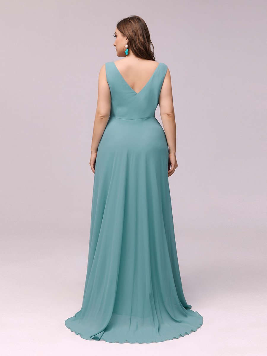 COLOR=Dusty Blue | V-Neck High-Low Evening Dress-Dusty Blue 2