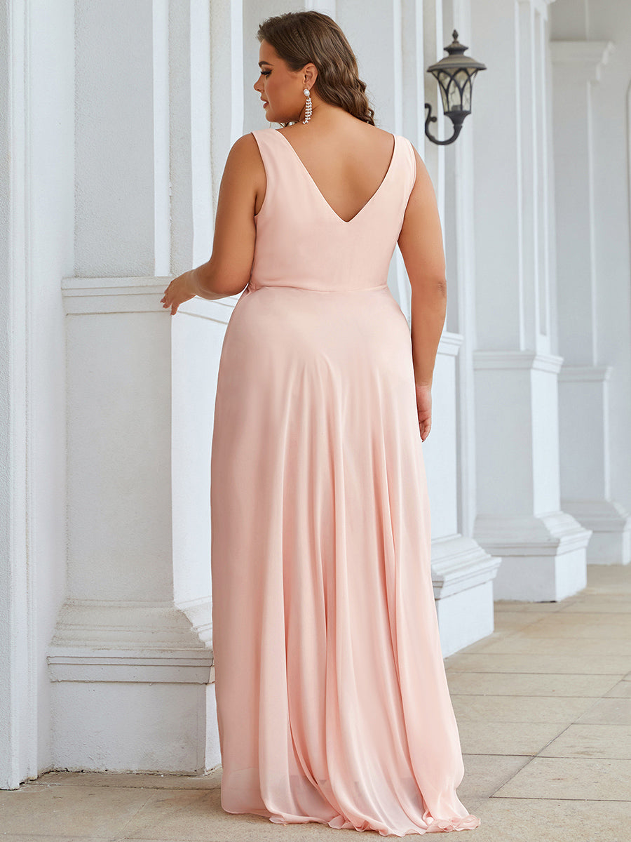 COLOR=Pink | V-Neck High-Low Evening Dress-Pink 4