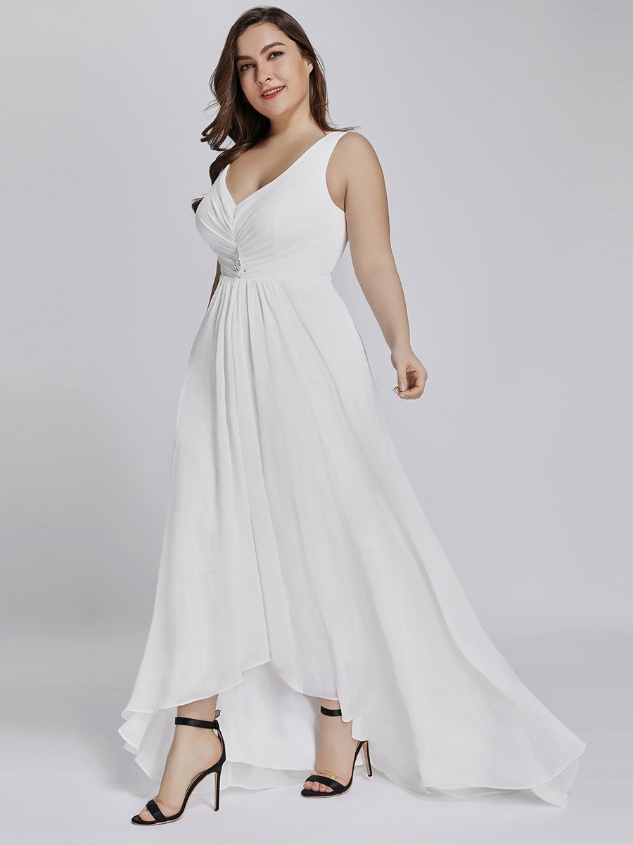 COLOR=White | V-Neck High-Low Evening Dress-White 6