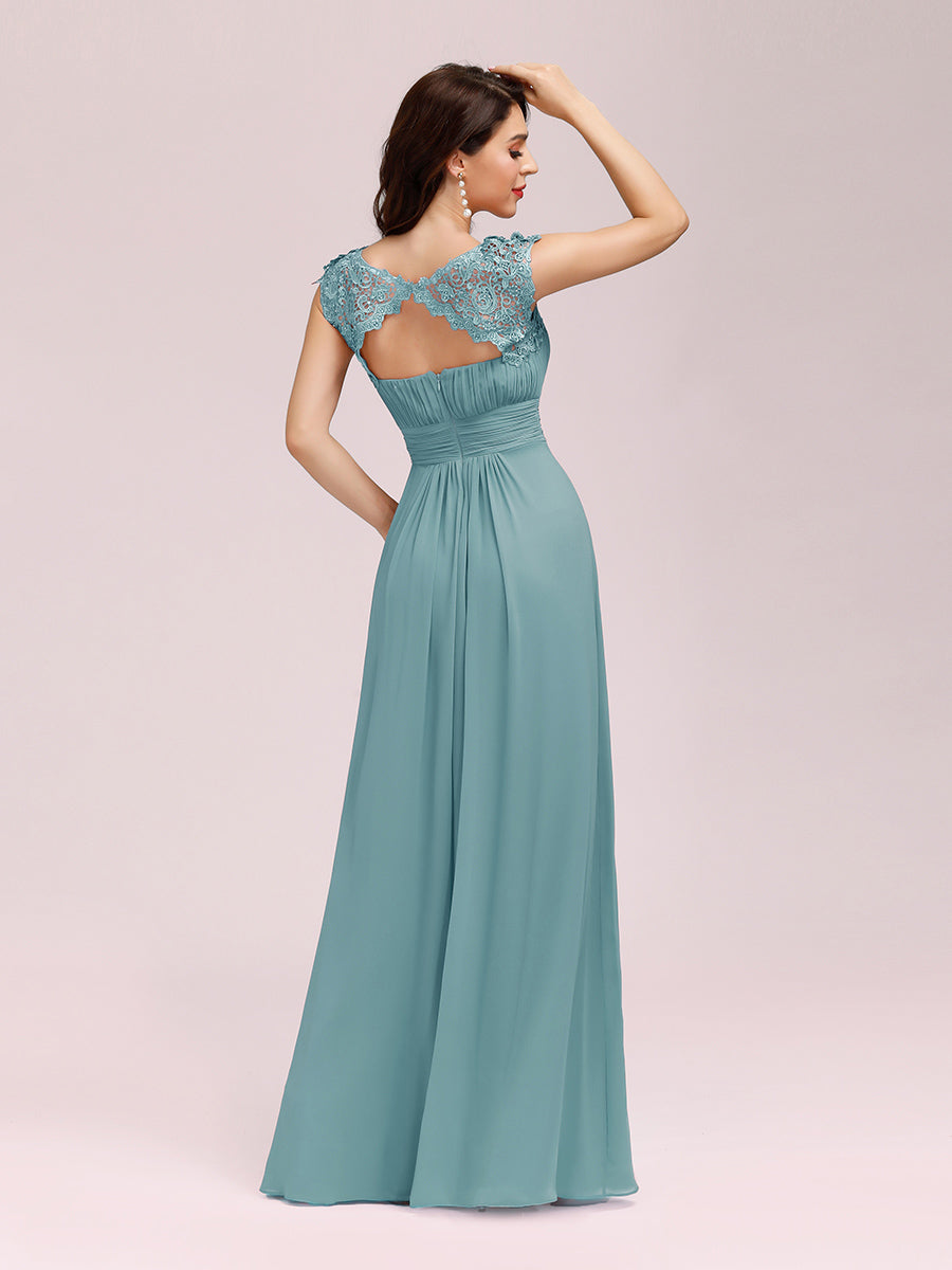 Color=Dusty Blue | lacey-neckline-open-back-ruched-bust-wholesale-evening-dresses-ep09993-2-Dusty Blue 2