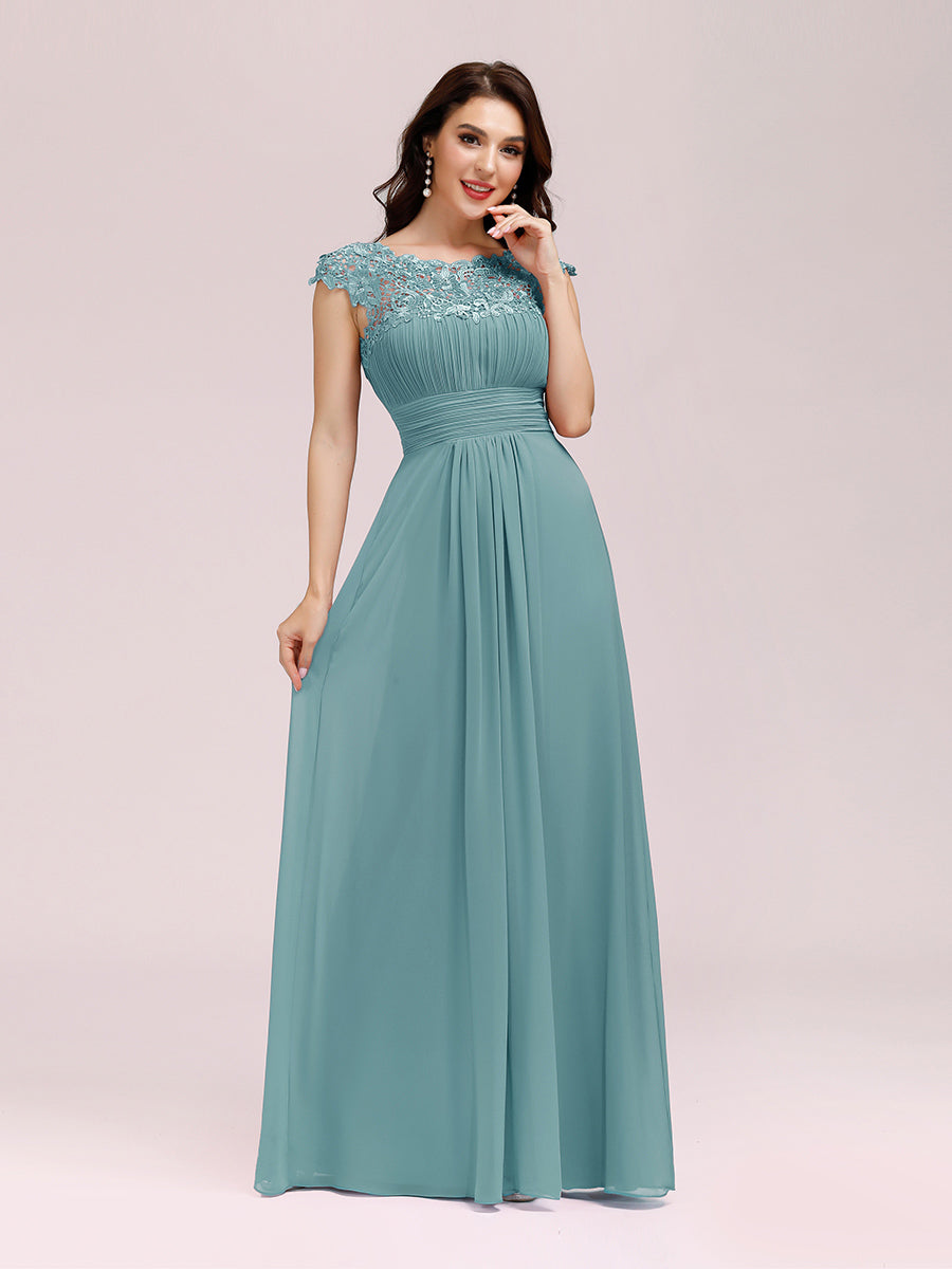 Color=Dusty Blue | lacey-neckline-open-back-ruched-bust-wholesale-evening-dresses-ep09993-2-Dusty Blue 3