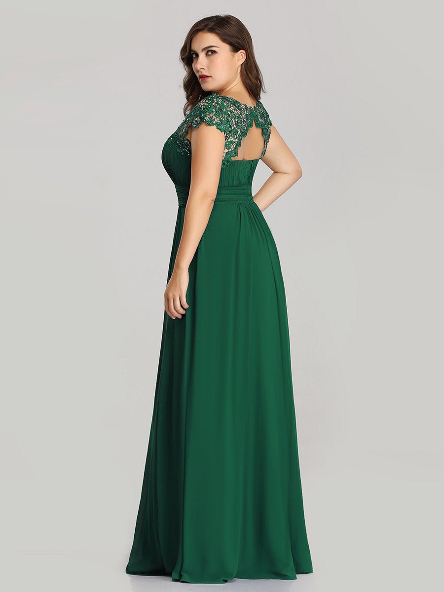 Color=Dark Green | Lacey Neckline Open Back Ruched Bust Wholesale Evening Dresses-Dark Green 8