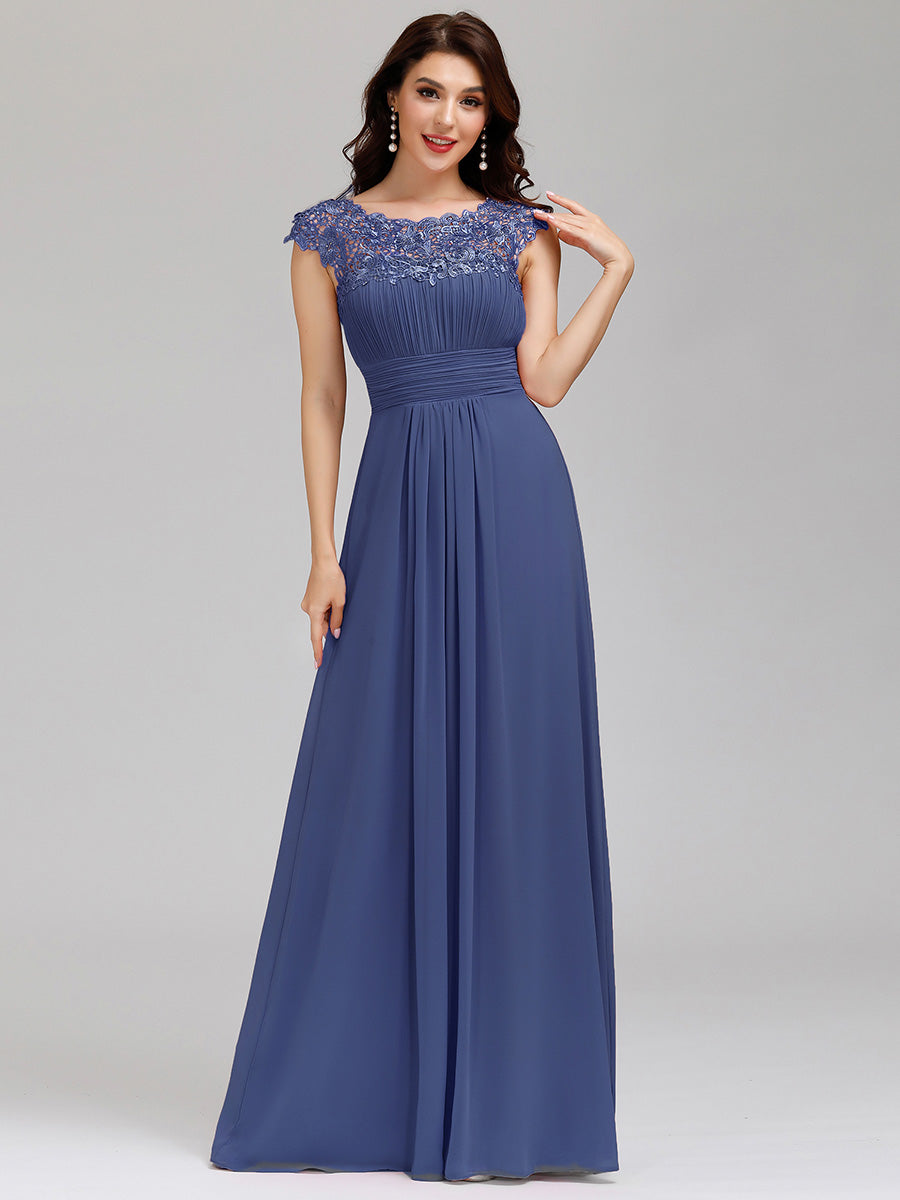 Color=Dusty Navy | lacey-neckline-open-back-ruched-bust-wholesale-evening-dresses-ep09993-2-Dusty Navy 3
