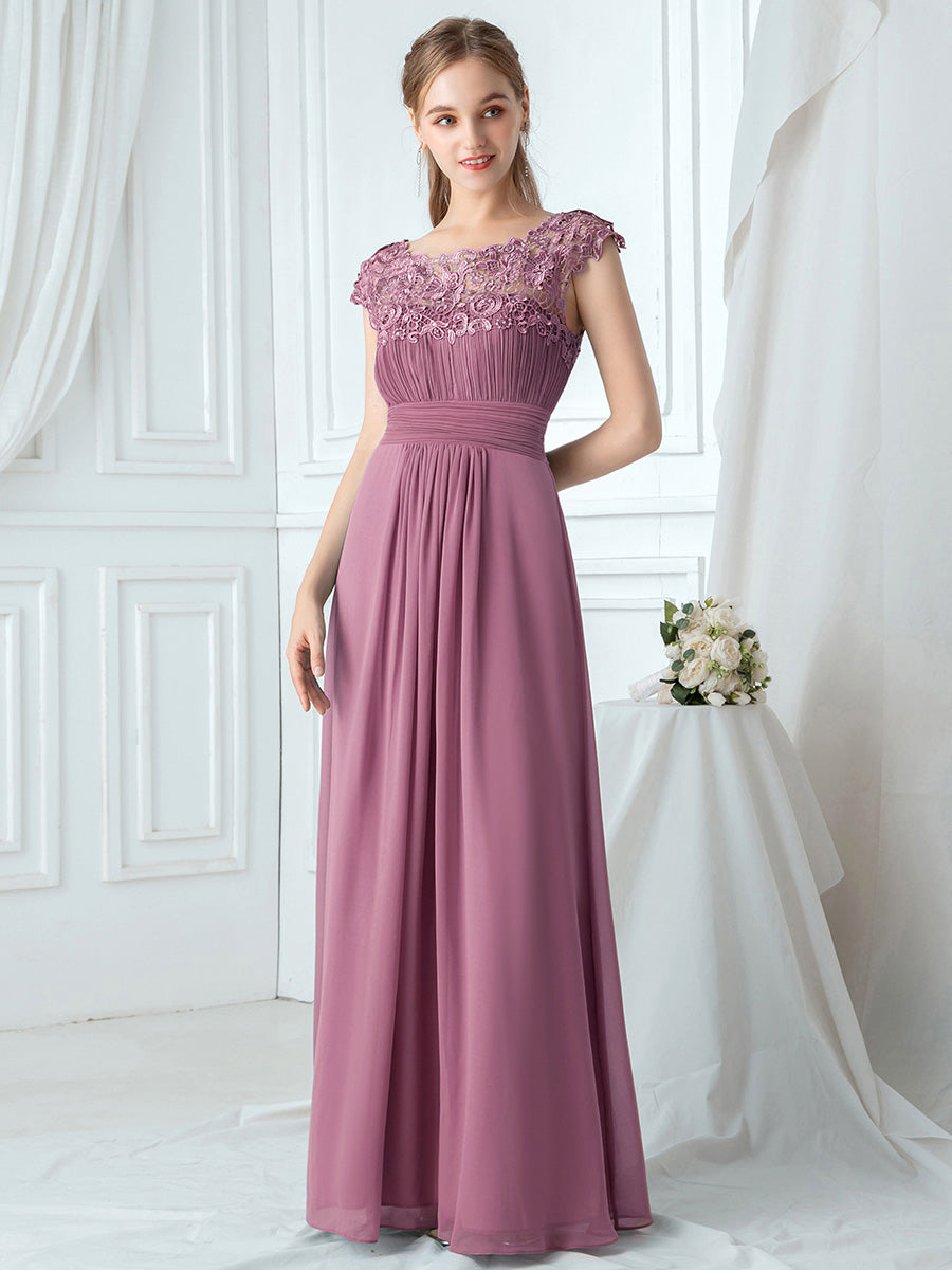 Color=Orchid | lacey-neckline-open-back-ruched-bust-wholesale-evening-dresses-ep09993-2-Orchid 1