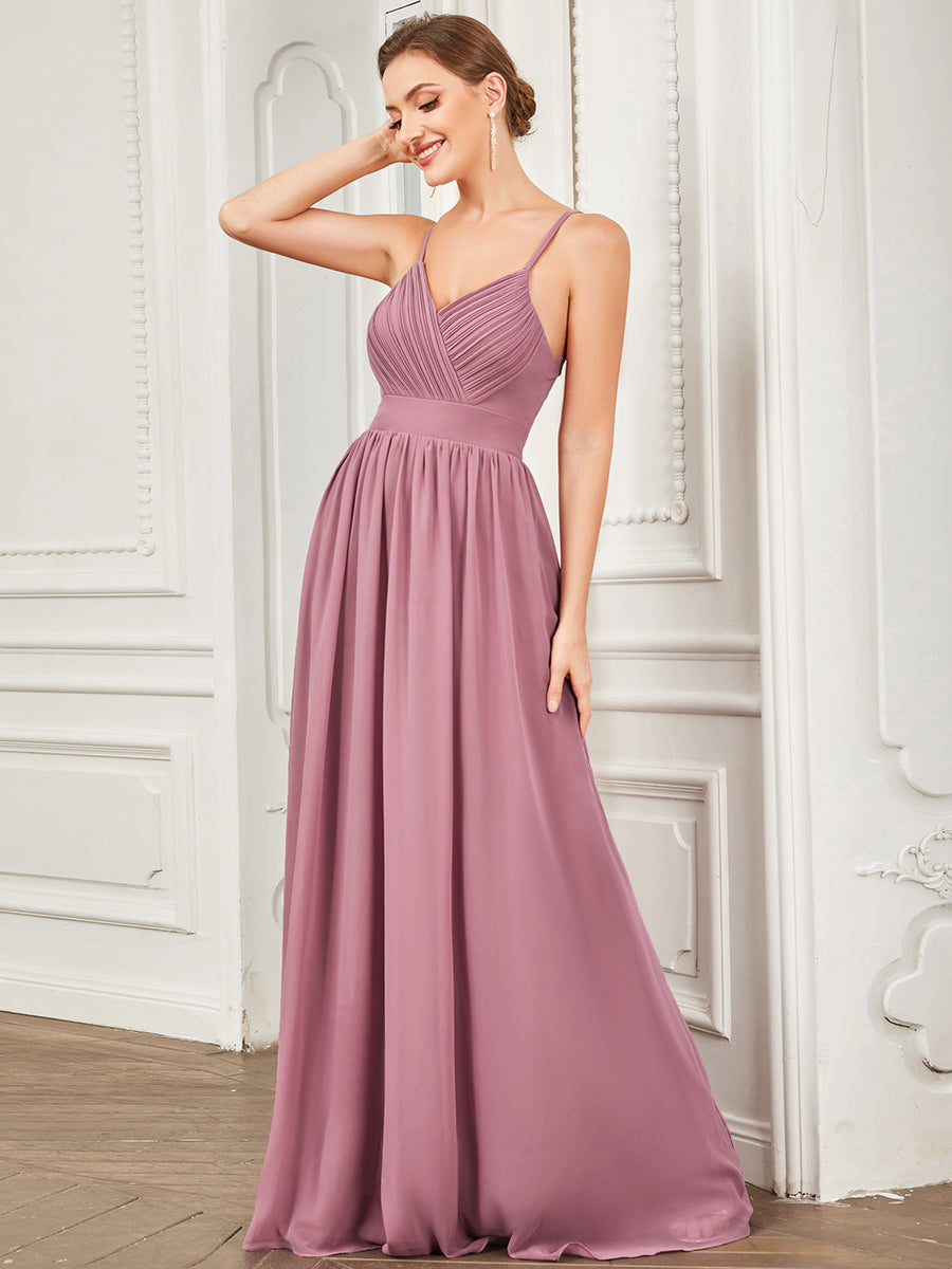 Color=Orchid | Deep V Neck A Line Hollow Out Design Wholesale Bridesmaid Dresses-Orchid 3