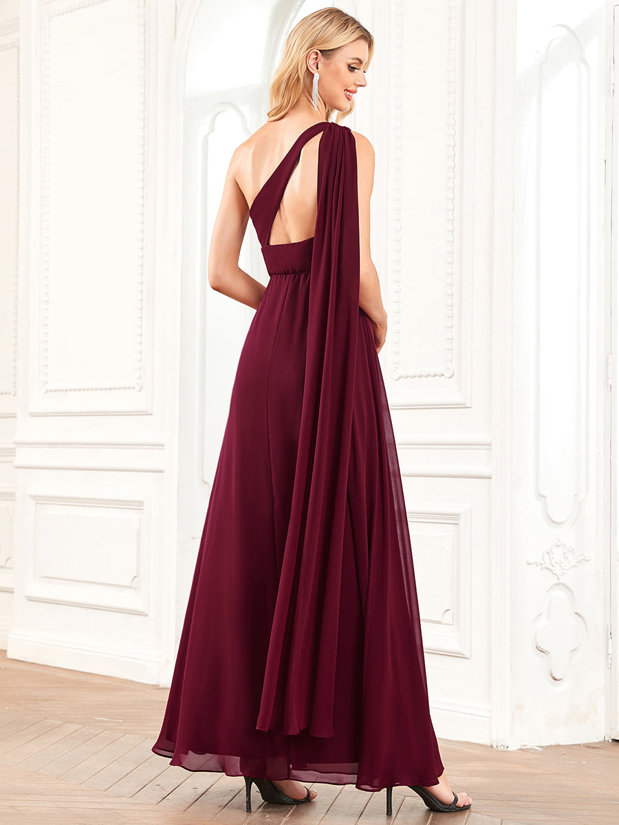 Color=Burgundy | Sleeveless One Shoulder A line Wholesale Bridesmaid Dresses-Burgundy 2