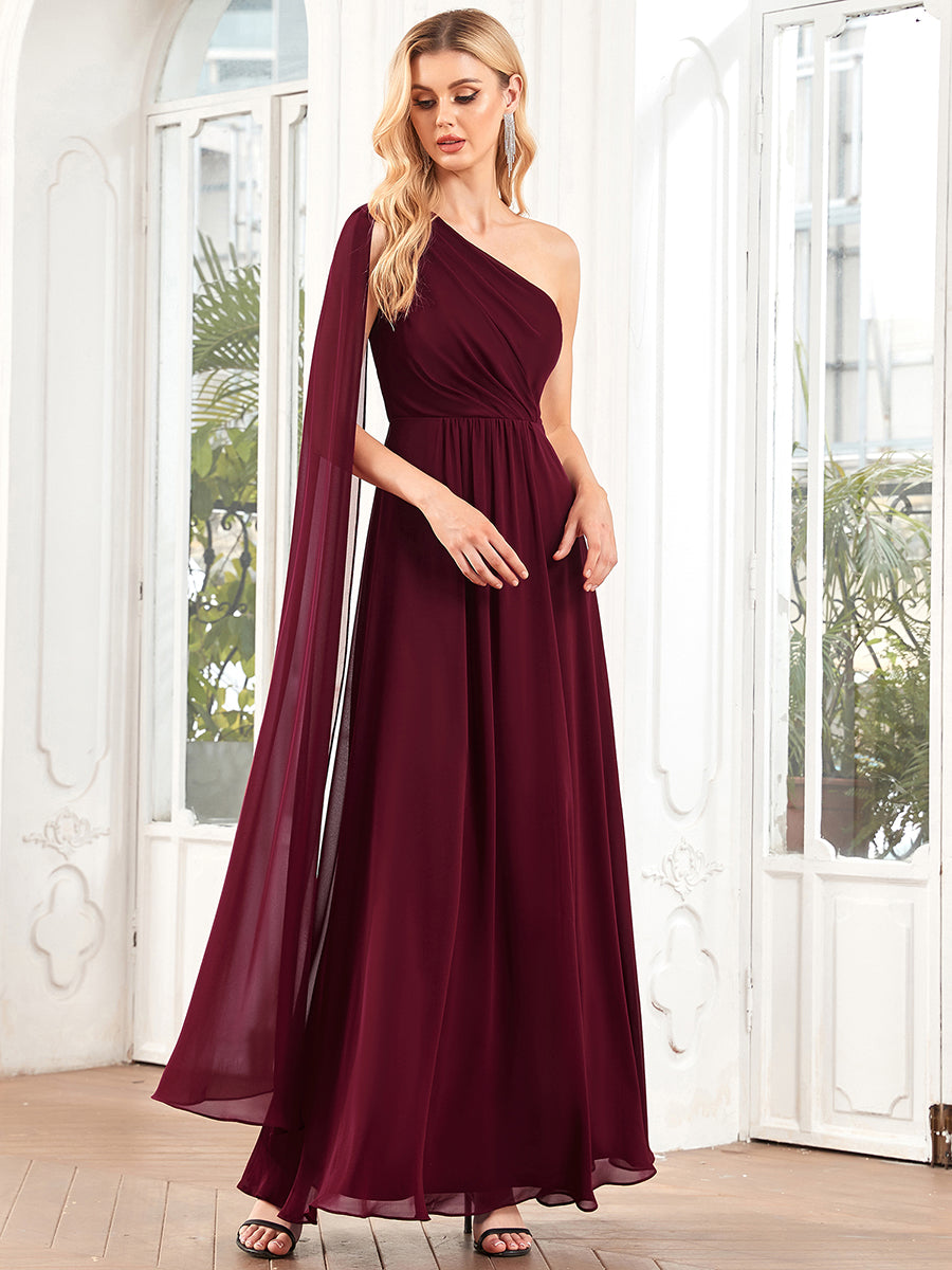 Color=Burgundy | Sleeveless One Shoulder A line Wholesale Bridesmaid Dresses-Burgundy 3