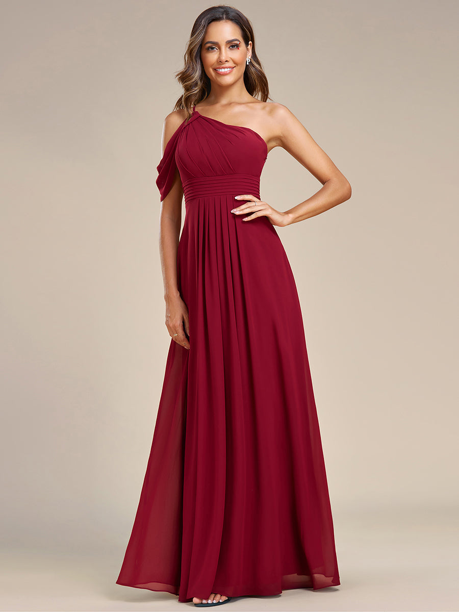 Color=Burgundy | One Shoulder Pleated Chiffon Wholesale Bridesmaid Dresses-Burgundy 4